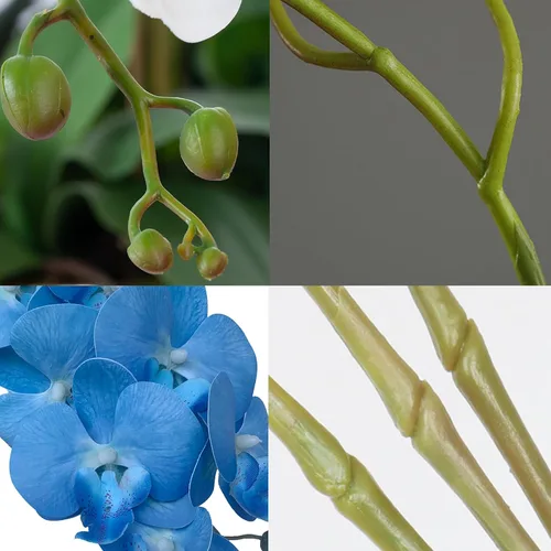 Vista 7 de FagusHome Flores de Phalaenopsis Artificiales de 32 Pulgadas 6 Piezas Tallos de Flores de Orquídeas Artificiales para Decoración del Hogar (Azul)