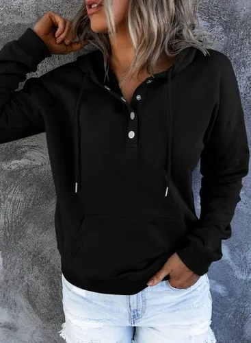 Vista 8 de Dokotoo - Sudaderas con capucha para mujer, con cuello de botón y cordón de ajuste, sudaderas casuales de manga larga