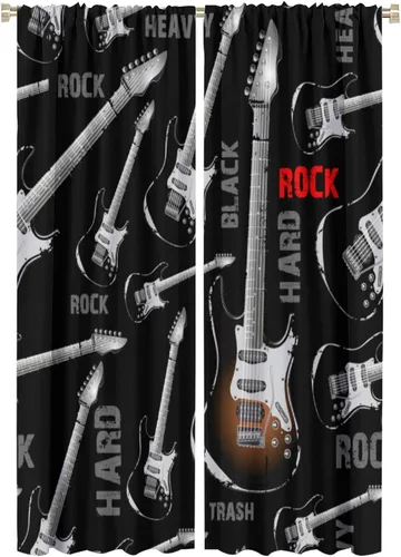 Vista 9 de Cortinas de música rock para adolescentes, tratamiento de ventana de guitarra electrónica para dormitorio, sala de estar, cortinas de ventana