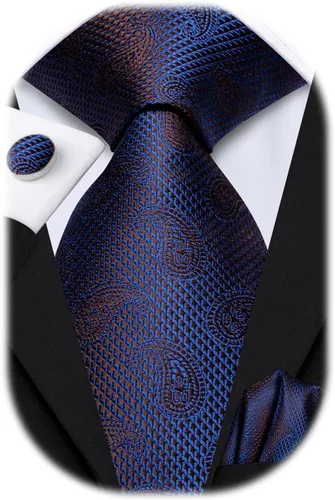 Vista 12 de Hi-Tie Conjunto de corbatas de seda con estampado paisley para hombre, pañuelo de bolsillo y gemelos, conjuntos de corbata formal para negocios a