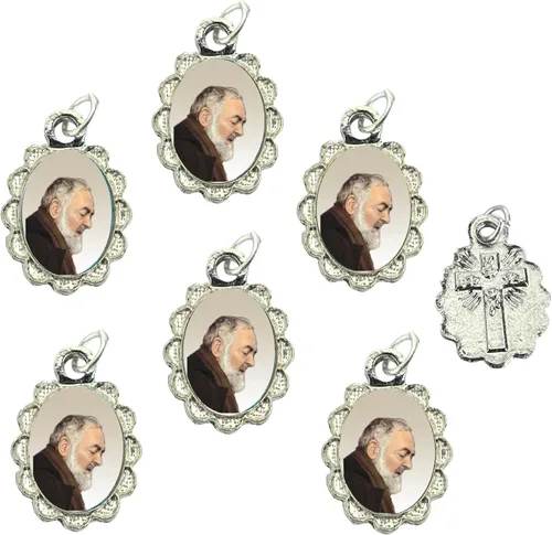Vista 12 de Catholica Shop Colgante de medalla pequeña en tono plateado para ropa religiosa católica - Jesús, María y Santos, paquete de 6