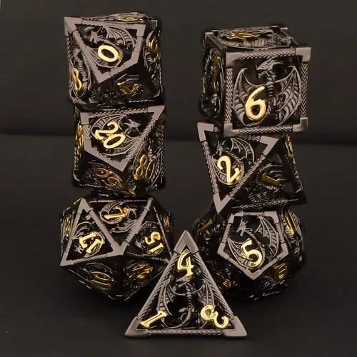 Vista 3 de KERWELLSI Juego de dados huecos D&D con caja de regalo, 7 dados de metal poliédrico D y D para juegos de rol, dados de dragón de mazmorra D20 D12