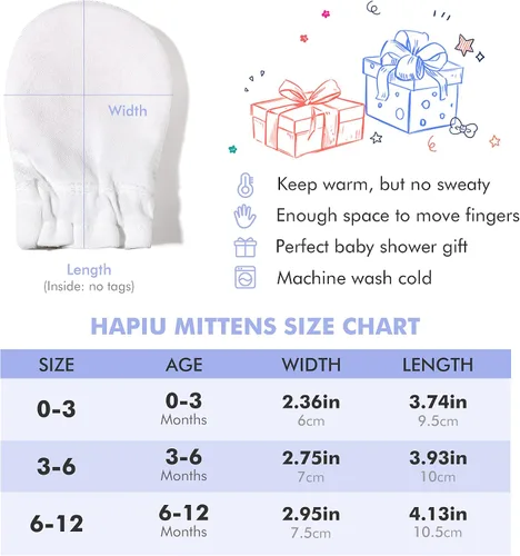 Vista 5 de HAPIU Manoplas para bebé que no se rayan, 100% algodón transpirable, guantes ajustables para niños y niñas, recién nacidos, 12 M