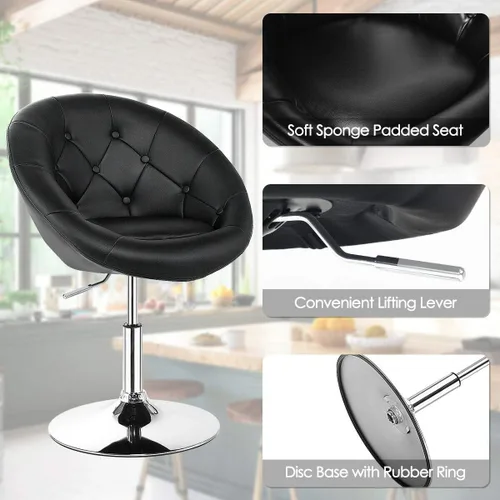 Vista 4 de HAPPYGRILL Silla de tocador, taburetes de bar giratorios con marco cromado y respaldo redondo copetudo, silla de maquillaje de altura ajustable