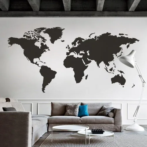 Vista 13 de Vinilo decorativo para pared, diseño de mapa del mundo, para el hogar y la oficina (negro, 24 pulgadas de alto x 48 pulgadas de ancho)