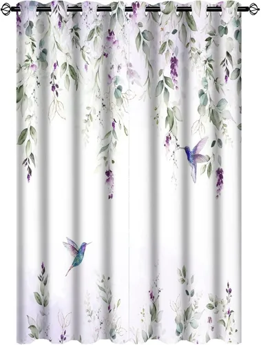 Vista 34 de Cortinas abstractas de eucalipto y colibrí, cortinas opacas con aislamiento térmico y ojales para dormitorio, 2 paneles de 45 pulgadas de largo x 21