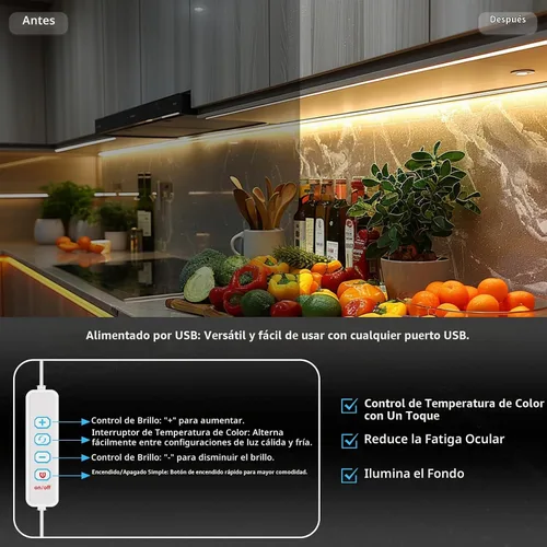 Vista 2 de Tira de luces LED USB de 5 V, tira de luces CCT sintonizables de 6.56 pies con autoadhesivas, tiras regulables de 2800 K-6500 K para impresora 3D