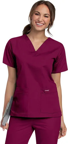 Vista 13 de Landau Essentials 8219 - Camiseta médica con cuello en V y 4 bolsillos para mujer Azul Ceil