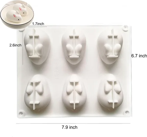 Vista 4 de Molde de chocolate de conejo de Pascua 3D, molde de silicona para hornear conejo para hornear, postre francés, fondant, mousse, pastel, pudín