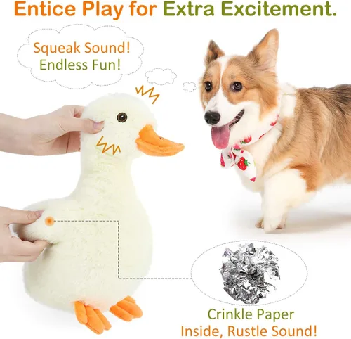 Vista 3 de Pawaboo Juguete de pato de felpa chirriante para perros, grande de 12 pulgadas, súper suave, juguetes para mascotas con forma de pato, sonajero