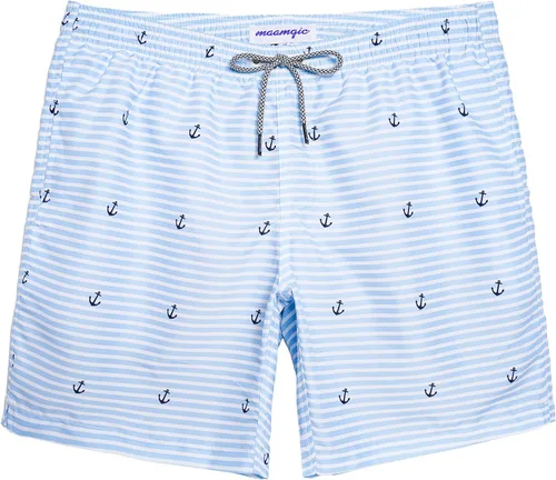 Vista 60 de maamgic Traje de baño para hombre, de secado rápido, con forro de malla, divertido traje de baño de 7 pulgadas Raya azul
