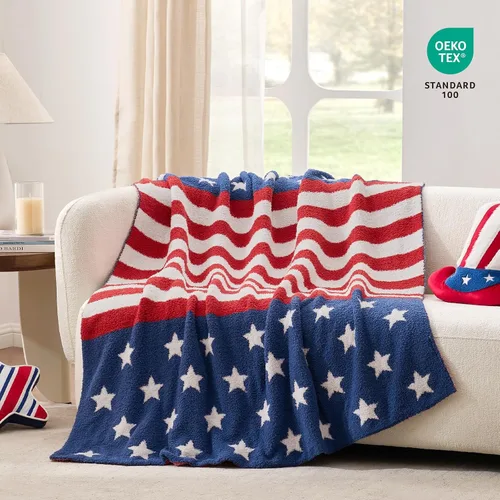 Vista 6 de Snuggle Sac Manta patriótica de la bandera estadounidense para sofá, cama del 4 de julio, manta ultra suave y acogedora, 250 aniversario, veterano