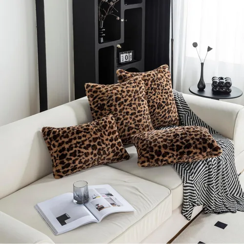Vista 7 de Fundas de Almohada con Estampado de Leopardo de 18 x 18 Pulgadas Juego de 2 - Fundas de Cojín de Sofá de Piel Sintética Decoración Rústica - Fundas