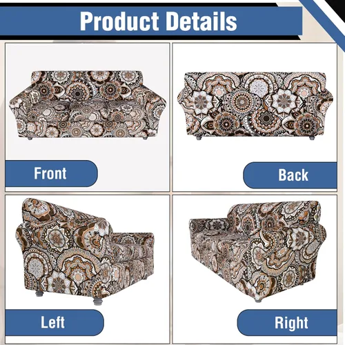 Vista 9 de Fundas elásticas para sofá de 3 cojines, fundas de sofá florales de 4 piezas con parte inferior elástica, protector de muebles para sala de estar