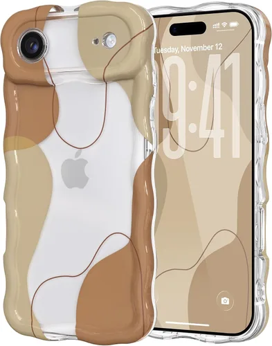 Vista 28 de DEFBSC Funda para iPhone 15 con bonito diseño ondulado, color negro