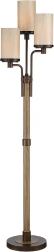 Vista 2 de Franklin Iron Works Astoria - Lámpara de pie industrial rústica de estilo granja en forma de árbol de 3 luces, 71 pulgadas de alto, bronce, madera