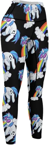 Vista 8 de Rainbow Vomiting Unicorn Workout Leggings for Women High Waisted Tummy Control Yoga Pants