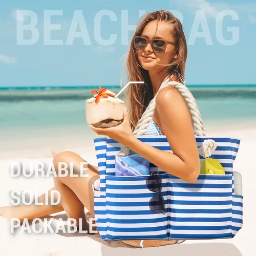 Vista 2 de Bolsas de playa extra grandes, impermeables, a prueba de arena, para vacaciones de verano imprescindibles