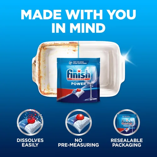 Vista 5 de Finish Power Cápsulas para lavavajillas, jabón detergente para lavavajillas sin enjuague previo para limpieza profunda y brillo con poder