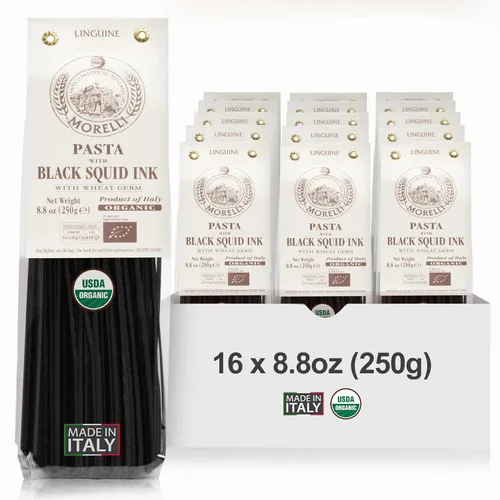 Vista 11 de Morelli Squid Ink Pasta Linguine – Fideos de pasta negra orgánica, sémola de trigo duro, italiano Nero Di Seppia Hecho en Italia – 8.8 oz (250 g)