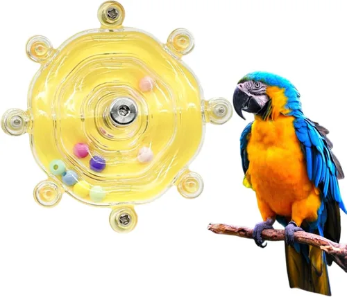 Vista 9 de MANON ROSA Juguetes para pájaros para loros, juguete masticable con rueda giratoria de plástico, jaula de rompecabezas de enriquecimiento para 01