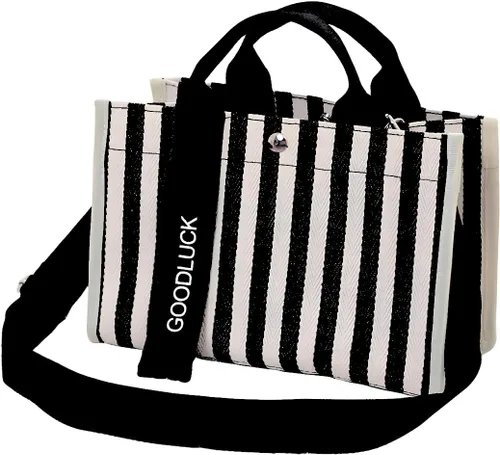 Vista 4 de Bolso cruzado clásico de lona para mujer, bolso de hombro con asa y correa ajustable