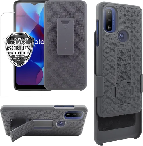 Vista 3 de Compatible con Moto G Pure 2021 Slim Shell Funda resistente a prueba de golpes de cuerpo completo con vidrio templado, funda para teléfono