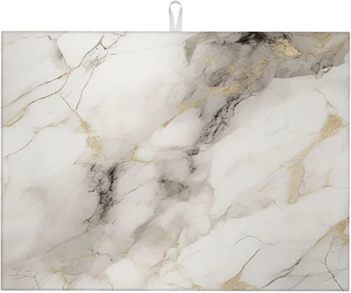 Vista 10 de Tapete de secado de platos de mármol blanco dorado para encimera de cocina, absorbente de 16 x 18 pulgadas, placa de microfibra de vidrio
