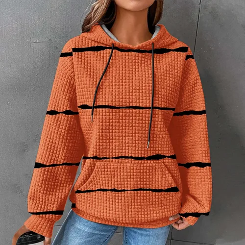 Vista 2 de Sudadera casual con capucha y bolsillo para mujer, con bloques de color, ligera, a la moda