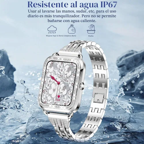 Vista 8 de Reloj inteligente para mujer con diamantes (respuesta/hacer llamadas), reloj inteligente con pantalla táctil HD de 1.29 pulgadas, Android Oro rosado