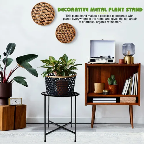 Vista 8 de Soporte para plantas para interiores y exteriores, paquete de 2 soportes para macetas de 15 pulgadas de alto, soporte redondo de esquina de metal