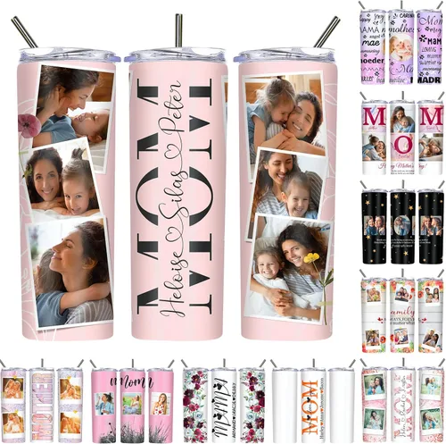 Vista 19 de Regalos para el Día de la Madre, vaso personalizado con foto de mamá, vasos delgados con tapa de nombre y pajita, 20 onzas, taza de café de viaje