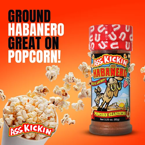 Vista 3 de ASS KICKIN' Condimento para palomitas de maíz Habanero – Ideal para palomitas de maíz gourmet o alitas de pollo y carne – Perfecto para rellenar