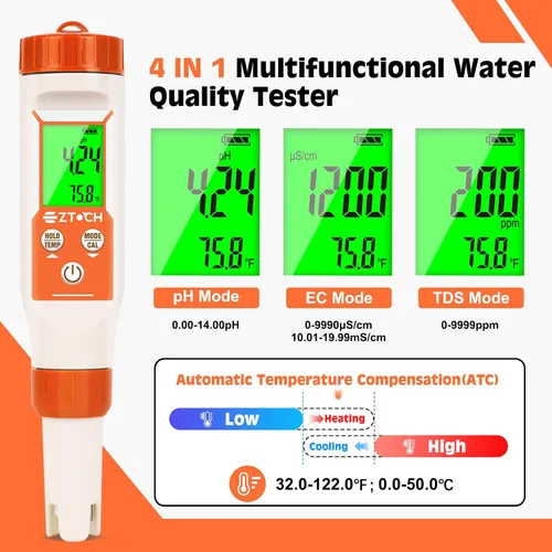 Vista 2 de Medidor de pH para agua, medidor inteligente de pH TDS EC para agua hidropónica Naranja-4