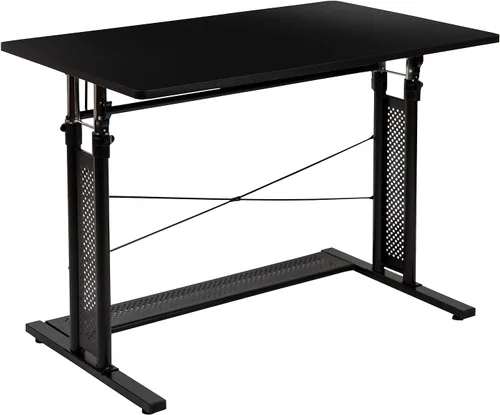 Vista 7 de Flash Furniture Fairway - Escritorio de oficina en casa, altura ajustable (27.25-35.75 pulgadas de alto), color negro