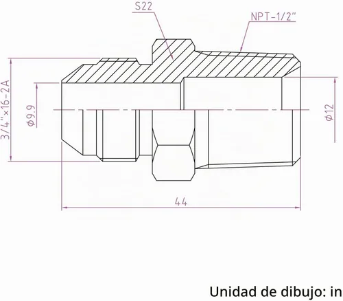 Vista 2 de Adaptador HFS NPT macho a JIC macho, 1/2 pulgada a 1/2 pulgada, 304 SS, 1