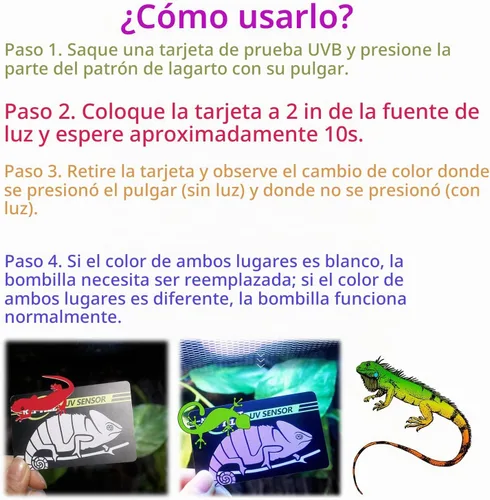 Vista 3 de Paquete de 5 tarjetas de sensor de prueba UVB rápido, reutilizables, probador UVB para reptiles
