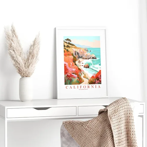Vista 4 de ColorAndFlair California Travel Print Golden State Souvenir CA Nature Teal Orange Red Wall Art Coastal Landscape Retro Poster (8x10 inches)