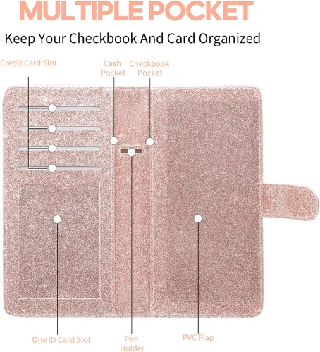 Vista 3 de Funda para chequera edición 2021 - Funda de cuero estándar para chequera con cierre magnético MCmolis Check Book Cover Holder Wallet para mujer