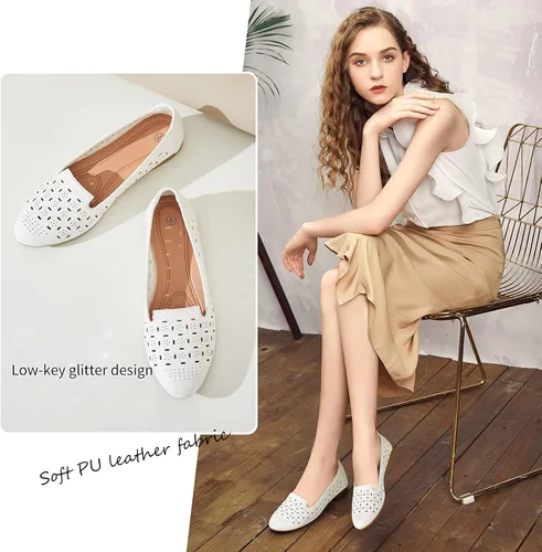 Vista 2 de Rominz Zapatos planos para mujer, cómodos zapatos de ballet de piel sintética negra para mujer, zapatos de vestir casuales con punta redonda