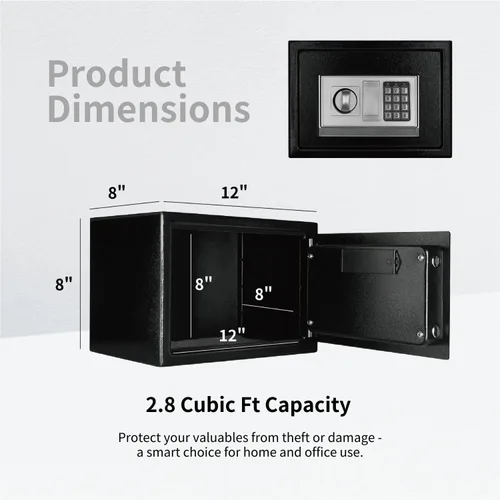 Vista 3 de Flexzion Caja fuerte digital pequeña con teclado, caja fuerte para dinero con teclado electrónico, caja de seguridad digital para el hogar, oficina