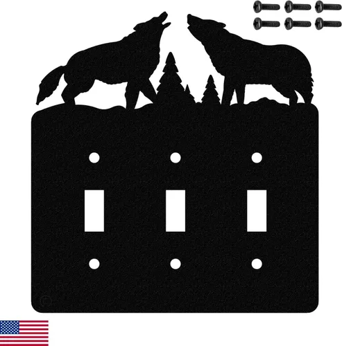 Vista 18 de Interruptor de luz de palanca Howling Wolves y placa de pared dúplex individual (palanca individual con potencia, negro) - Fabricado en Estados