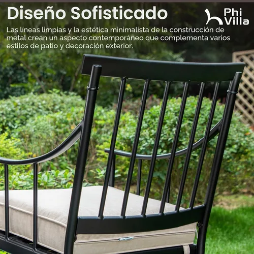 Vista 8 de PHI VILLA Juego de comedor al aire libre de 7 piezas con cojín, mesa de comedor rectangular de metal de 60 pulgadas con agujero para sombrilla y 6