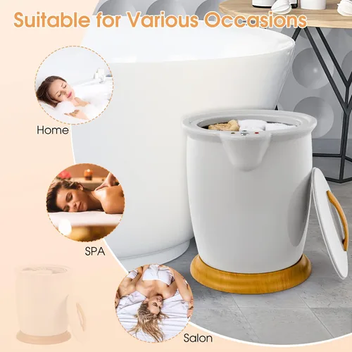 Vista 9 de Tangkula - Calentador de toalla estilo cubo, calentador de toallas de lujo de 20L con porta fragancias, tapa extraíble, control de un botón, apagado