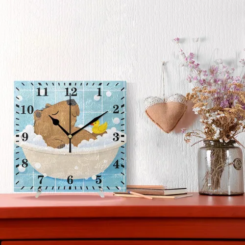 Vista 2 de Bathing Capybara Pattern Wall Clock Decorative Hanging Clock Silent Non Ticking Square Clock for Living Room Kitchen Bedroom