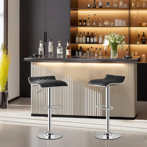 Vista 5 de VECELO Juego de 2 taburetes de bar ajustables, taburetes de altura de barra para encimera de cocina