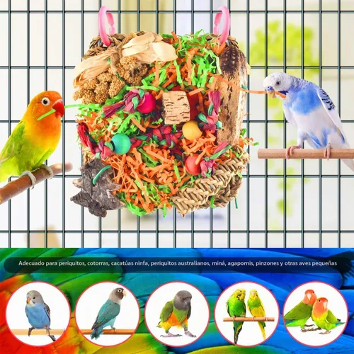 Vista 7 de KATUMO Bird Toys, Grass Mat Shredding Hanging Toy for Budgie Parakeet