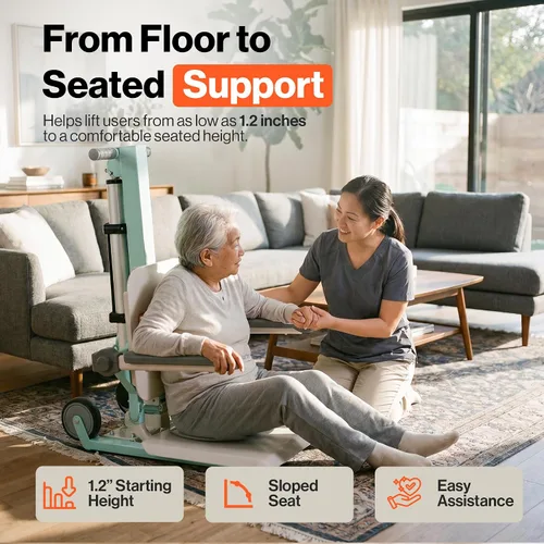 Vista 2 de SuperHandy GoRise FC - Elevador eléctrico de suelo a silla para personas mayores y personas con discapacidades, capacidad de 400 libras, asistencia