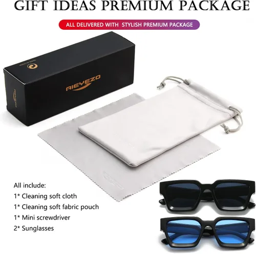 Vista 185 de AIEYEZO Gafas de sol cuadradas para mujeres y hombres, gafas de sol cuadradas con montura gruesa, estilo de diseñador simple
