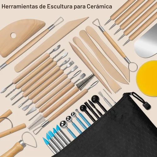 Vista 6 de Amrules - Kit de herramientas de escultura de arcilla polimérica de 43 piezas para adultos, color amarillo claro